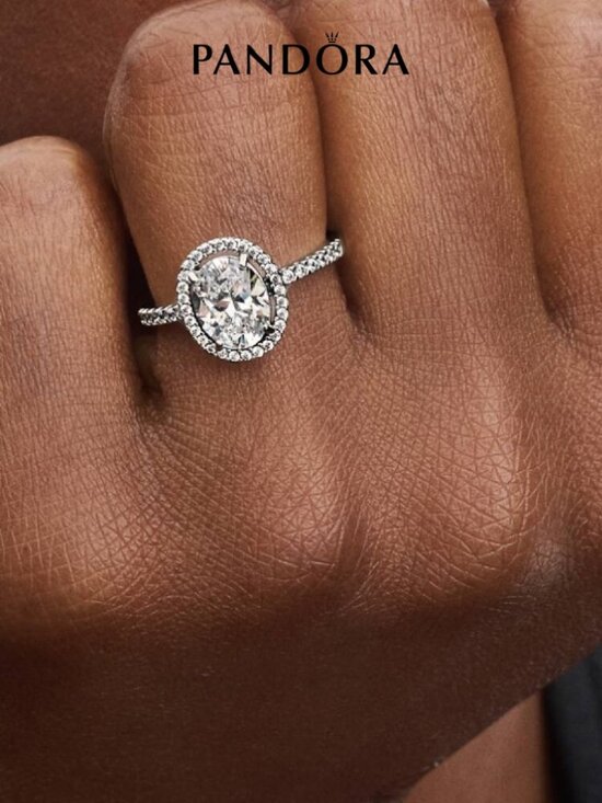 Pandora Oval Sparkling Halo Gold-Plated Ring | REEDS Jewelers Pandora Oval Sparkling Halo Statement Ring